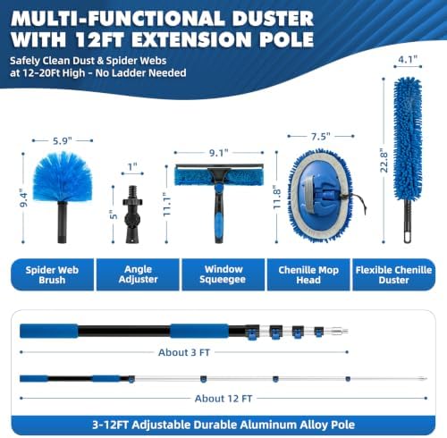 20FT Reach Duster Kit with 3-12FT Extension Pole for High Ceilings Cleaning - Image 2
