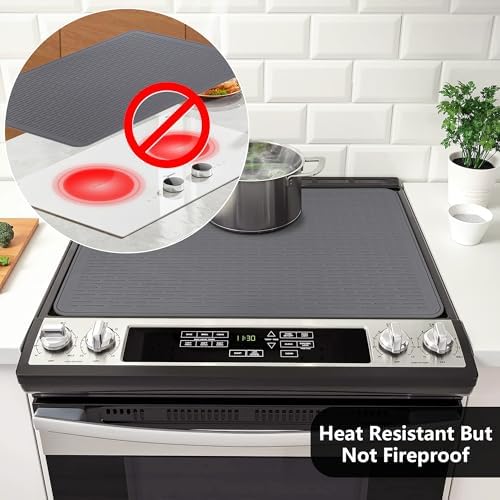 Stove Top Cover for Electric Stove- Range Covers for Electric Stove,Silicone XXL Dish Drying Mat, Glass Cooktop Covers, Flat RV Range top Mats (Gray, 28"x20") - Image 3