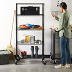 Amazon Basics 5-Shelf Heavy Duty Garage Shelving Storage Rack with 4" Wheel Casters, Adjustable Metal Wire Organizer, 300 lbs Per Shelf, 30" x 14" x 64.75", Black - Image 2
