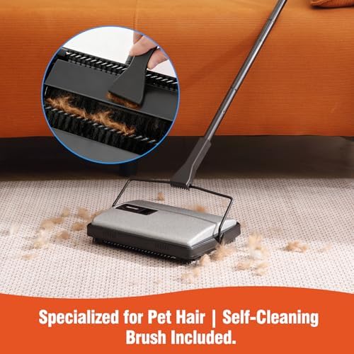 CLEANHOME Carpet Sweeper Manual Cordless for Pet Hair & Debris - Image 3