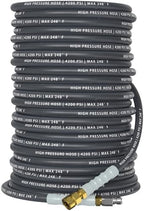 QC Installed Pressure Washer Hose 150 ft, 4200 PSI Flexible & Kink-Resistant, Steel-Braided & Durable, Power Washer Hose with 3/8" 360° Swivel Quick Connect, Hot/Cold Water Compatible, Gray by Unknown