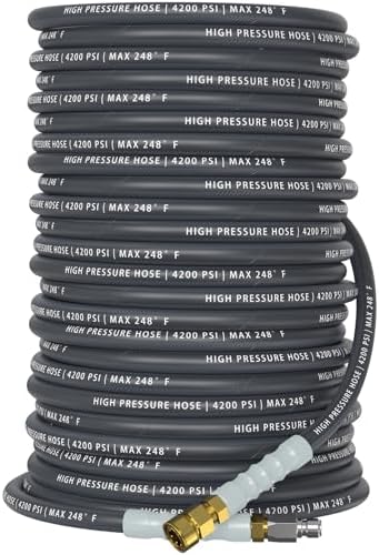 QC Installed Pressure Washer Hose 150 ft, 4200 PSI Flexible & Kink-Resistant, Steel-Braided & Durable, Power Washer Hose with 3/8" 360° Swivel Quick Connect, Hot/Cold Water Compatible, Gray by Unknown