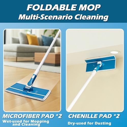 Wall Cleaner Mop with Foldable Panel, Baseboard Cleaner Tool with 55" Long Handle, Cleaning Mop Duster for Walls, Ceilings, Baseboards, Floors - Image 4