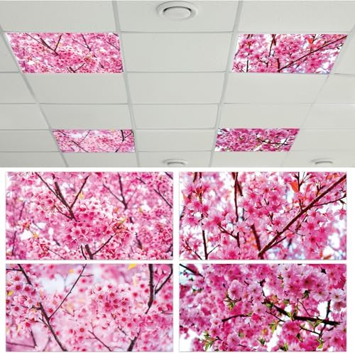 Wiooffen 4 PCS Fluorescent Light Covers for Classroom Ceiling Light 4x2ft Magnetic Lights Covers Filter Easy Install for School Office Hospitals Ceiling Supplies (Cherry Blossom) by Wiooffen