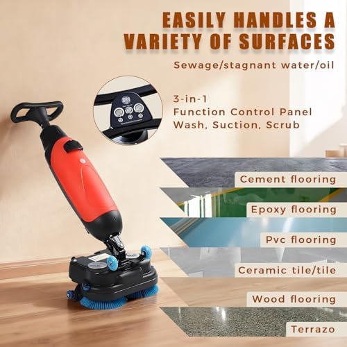 BANGBANGJI Industrial Commercial Floor Scrubber, 17” Floor Buffer Machine, Cordless Design, Dual Rotary Brushes, 360° Rotating Head for Grouted Tile & Concrete - Image 4