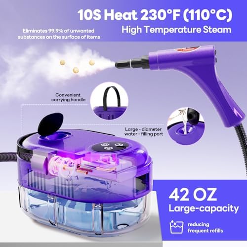 Handheld Steam Cleaner, 10s Fast Handheld Heating Steamer for Cleaning 15-in-1 High Pressure Steam Cleaner for Home & Kitchen, Grease, Grout, Tile,Floor,Couch and Car - Image 2