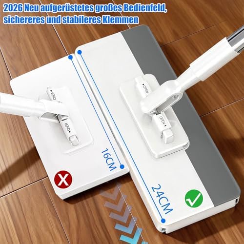 Snap Grip Flat Mop, Clamp Mop Any Cloth, Telescopic Wet Dry Hardwood Tile - Image 2