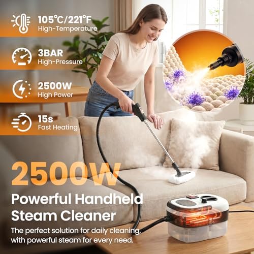 2500W Handheld Steam Cleaner for Home, 6-Level High Pressure Steam Gun, Steam Machine w/40.6oz Tank, Portable Car Steamer for Auto Detailing & Cleaning, Car, Floor, Furniture, Tile Grout, Wall - Image 2