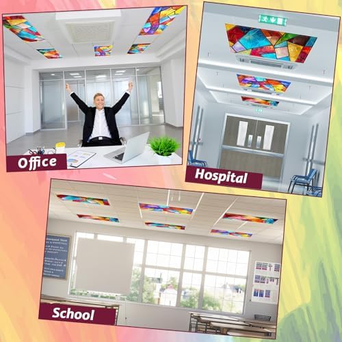 6 Pcs Fluorescent Light Covers with 60 Magnets Decorative for Classroom Ceiling Lights 4 x 2 Feet Magnetic Light Cover Filter Easy Install for Office Hospital Home Ceiling Supplies (Stained Glass) - Image 5