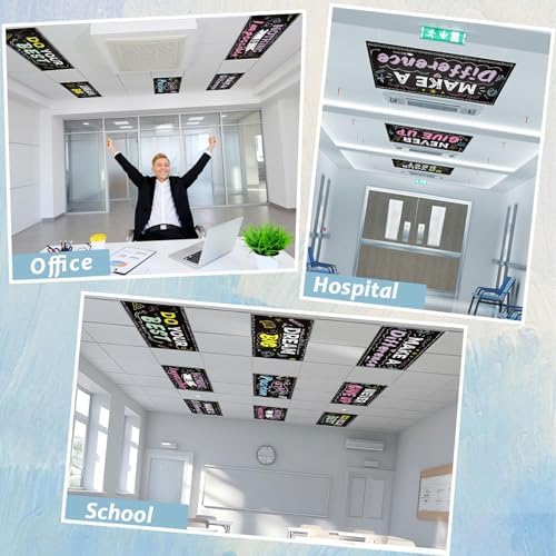 6Pcs Inspirational Fluorescent Light Covers for Classroom Ceiling Light 4x2Ft Motivational Word Magnetic Lights Cover Filter Easy Install for Back to School Office Hospital Ceiling Supply (Blackboard) - Image 5