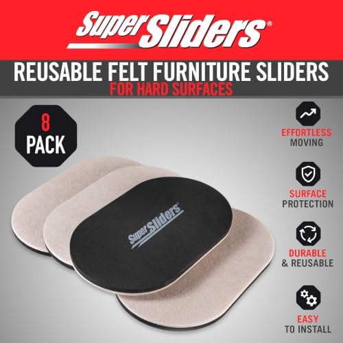 Super Sliders 5-3/4" x 9-1/2" XL Oval Reusable Felt Furniture Sliders for Hard Surfaces, Anti-Slip Protective Furniture Moving Pads for Beds, Sofas, Dressers, Set of 8, Beige - Image 3