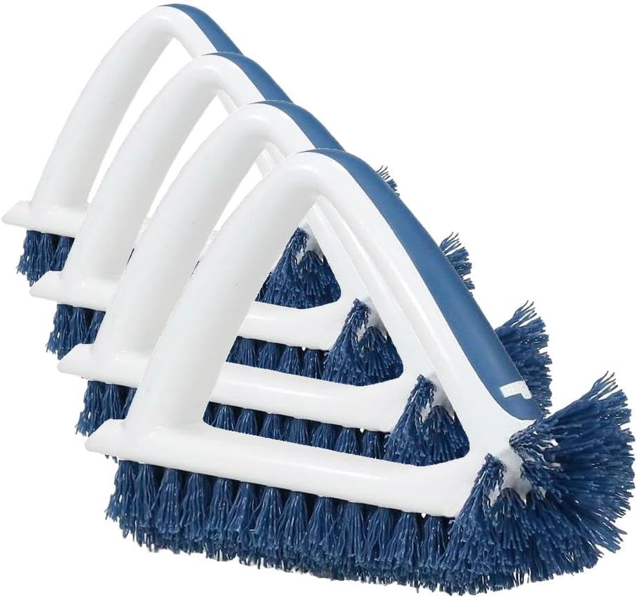 Unger 2-in-1 Grout and Corner Scrubber Brush Tool, Crevice Bathroom Cleaning Supplies for Showers, Door Tracks, Tile, and Bathtubs, Household 360-Degree Scrubbing Power (Pack of 4) by Unger