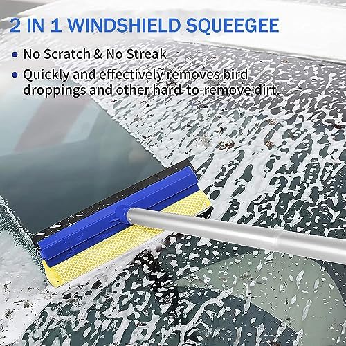 Wontolf 62'' Car Wash Brush with Long Handle, Scratch-Free Soft Bristles Sturdy Car Wash Mop Kit, Complete Car Cleaning Brush Kit Wash Mitt Towel Windshield Squeegee Wheel Tire Brush for Car Truck RV - Image 6