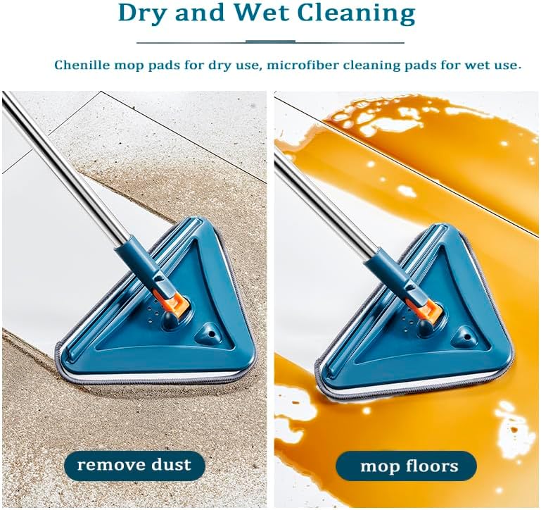 Wall Cleaner Mop with Long Handle 360° Wall Mop Triangle Mops for Floor Cleaning Baseboard Cleaner Tool with 5 Microfiber Duster Pads Dust Washer Cleaning Tools for Walls Windows Ceiling Fan - Image 2