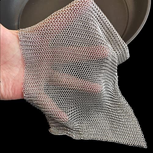 Cast Iron Cleaner & Chainmail Skillet Scrubber - 20''x20'' 3.8mm Small Ring, 316L Stainless Steel Interlocking Mesh Sheet, Flexible Chainmail Panel, Fine Linked Ring Fabric, Woven Ring Net by Taspooke