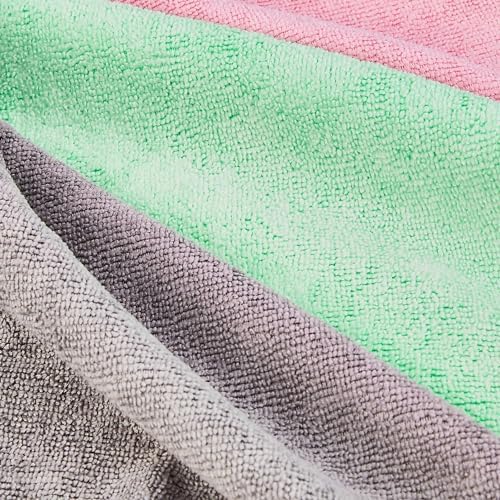 Amazon Basics Microfiber Cleaning Cloths, Ultra Absorbent, Scratch-Free, Non-Abrasive, Reusable and Washable, 16" x 12", Green/Gray/Pink, 48-Pack - Image 3