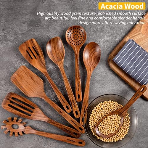 Wooden Spoons for Cooking,8PCS Natural Acacia Wood Utensil Set - Image 3