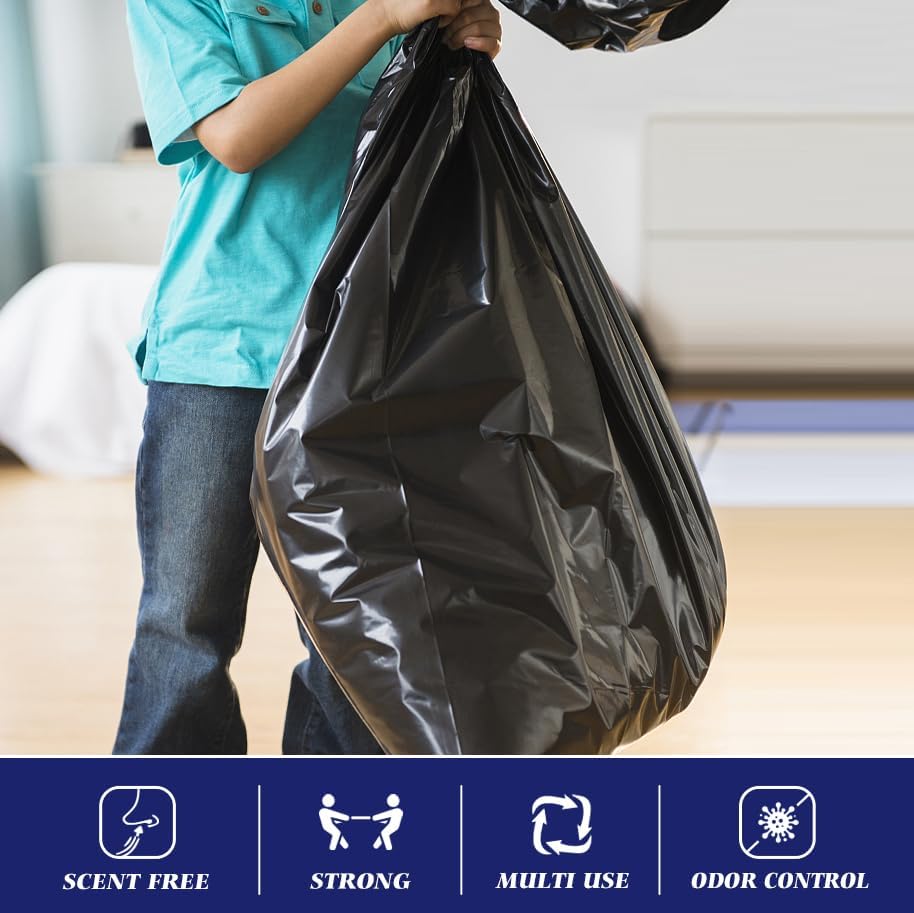 Teivio Large Black Trash Bags 64-65 Gallon 32 Count 60+ Gal Garbage Bags - Image 4