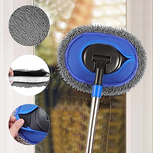 Wall Cleaner, Max 66'' Wall Mop with Long Handle, Ceiling Dust Mop with 15° Labor-Saving Elbow Extension Pole, Baseboard Duster Washer Scrubber, High Reach Window Cleaning Brush, Roof Cleaning Tool-GY - Image 5