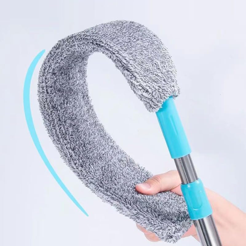 Flat Duster for Under Appliances,Retractable Gap Dust Cleaning Artifact,Bendable Microfiber Duster,Flat Duster with Extension Pole,Under Fridge Cleaning Tool (1 Set+2 Replacement Head) - Image 4
