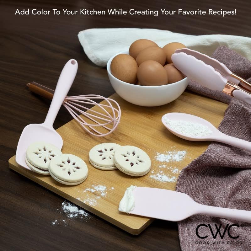 COOK WITH COLOR Silicone Cooking Utensils, Kitchen Utensil Set, Easy to Clean Silicone Kitchen Utensils, Cooking Utensils for Nonstick Cookware, Kitchen Gadgets Set, Standard, Pink - Image 4