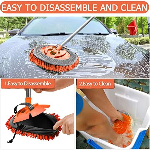WillingHeart 47.5" Car Wash Brush Mop Cleaning Tool with Long Handle Kit for Washing Detailing Cars Truck, SUV, RV, Trailer, Boat 2 in 1 Chenille Microfiber Sponge Duster Not Hurt Paint Scratch Free - Image 7