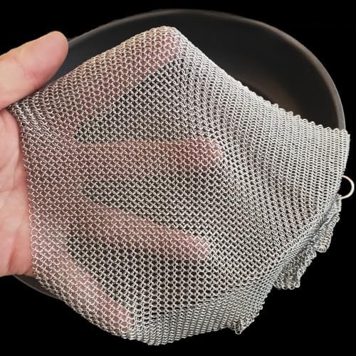 Cast Iron Cleaner & Chainmail Skillet Scrubber - 28''x28'' 3.8mm Small Ring, 316L Stainless Steel Interlocking Mesh Sheet, Flexible Chainmail Panel, Fine Linked Ring Fabric, Woven Ring Net by Taspooke
