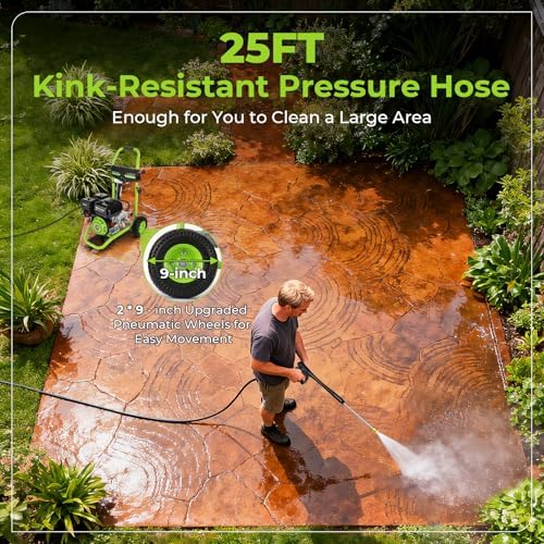 4200PSI Gas Pressure Washer 4.0GPM Gas Power Washer 212CC Gas Powered Washing Machine Commercial High Pressure Washer with 25ft Hose&5 Nozzles for Patio Garden Yard Vehicle,EPA/CARB/ETL (Green) - Image 5