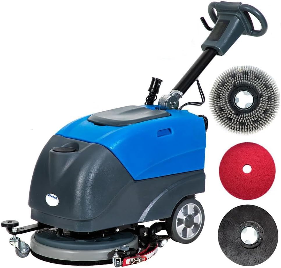 Emotor 15'' Foldable Walk Behind Floor Scrubber Machine Hand Push Scrubber Machine for Industrial Commercial Usem,Upgrade Automatic Water Flow, Machine Size 32"X18"X25"(Blue) by Unknown