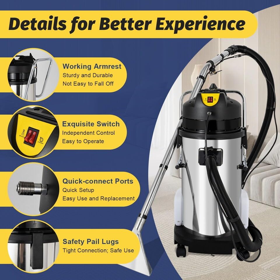 40L Commercial Carpet Cleaning Machine, 3-in-1 Carpet Vacuum Cleaner, Multi-Purpose Wet & Dry Vacuum Cleaner, Portable Commercial Carpet Cleaner Machine - Image 2