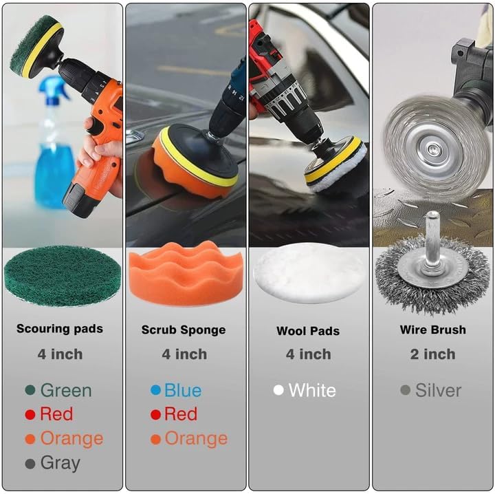 30 Piece Drill Brush Attachments Set, Scrub Pads & Sponge & Wire Brush for Drill, Power Scrubber Brush with Extend Long Attachment, Drill Scrubber Brush Kit for Bathroom, Floor, Car, Grout - Image 4