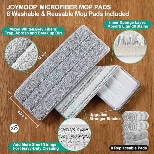JOYMOOP Flat Mop System, Microfiber Mop and Bucket Set, Green, Household & Commercial Floor Cleaning Mop, Includes 2 Mops and 8 Large Microfiber Pads - Image 6