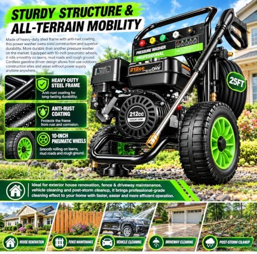 4200PSI 4.0GPM Gas Pressure Washer, Heavy Duty Power Washer, Commercial Gas Powered Pressure Washer for Driveways, Cars, Decks, Patios, Siding and Outdoor Cleaning (Dark Black) - Image 5