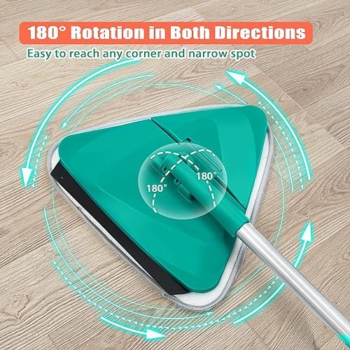 JEHONN Wall Cleaner Mop with Long Handle 82 Inches, 3-in-1 Ceiling Cleaning Tool Duster with 6 Replacement Microfiber Chenille Pads for Painted Walls, Baseboard, Window, Floor (Green) - Image 6