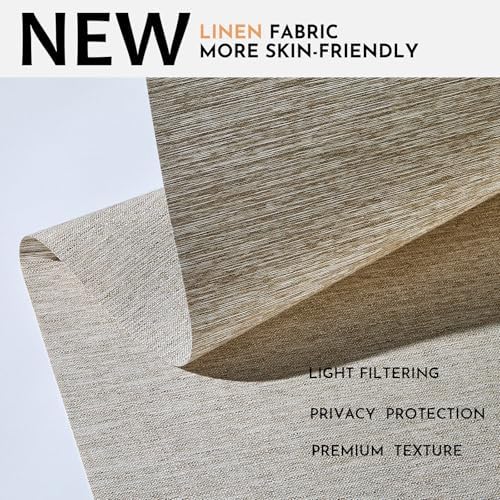 Persilux Light Filtering Roller Shades for Window Blinds,Cordless,Linen Fabric,Thermal Insulated Fabric UV Protection Shades for Home,Office,Bedroom,Door,Light Filtering-Light Brown,18" W X 64" H - Image 2