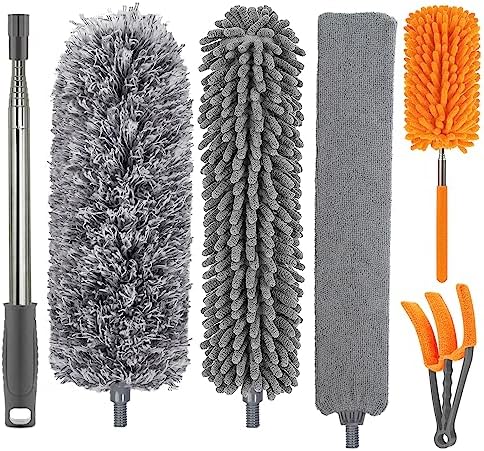 Dusters for Cleaning, 30-100 Inch Long Handle with 4 Duster Types by Newliton