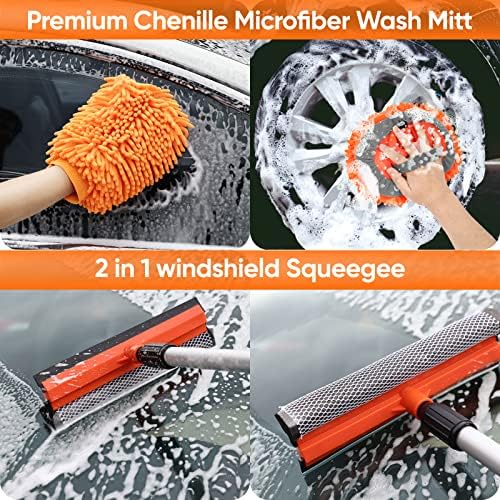 Wontolf 62'' Car Wash Brush with Long Handle, Scratch-Free Soft Bristles Sturdy Car Wash Mop, Complete Cleaning Brush Kit Wash Mitt Towel Windshield Squeegee Wheel Tire Brush for Car Truck RV Orange - Image 5