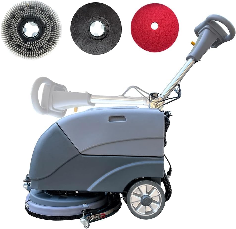 (EM-25) 15'' Brush Foldable Walk Behind Hand Push Floor Scrubber Machine, - Image 2