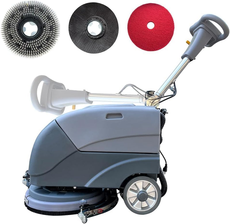 (EM-25) 15'' Brush Foldable Walk Behind Hand Push Floor Scrubber Machine, - Image 2
