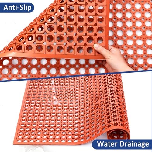 Outdoor Rubber Mat Kitchen Anti-Fatigue Entrance Floor Mats (24"x 36") Commercial Restaurant Bar Floor Mat New Outside Rubber Non Slip Drainage Mat Red - Image 6