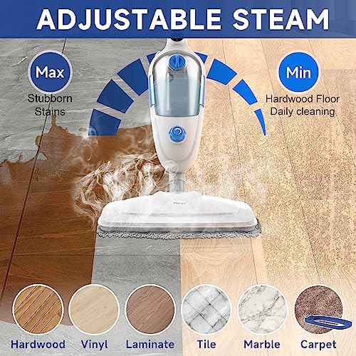 Steam Mop for Hardwood Floor Cleaning, Floor Steamer Cleaner Lightweight for Vinyl, Laminate, Carpet, Tile Hard Floors w/Adjustable Steam Modes & Height, 23ft Cord, 2 Washable Pad - Image 4