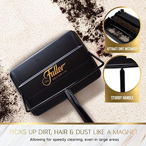 Fuller Brush Electrostatic Carpet & Floor Sweeper with Additional Rubber Rotor - 9" Cleaning Path - Lightweight - Ideal for Crumby & Wet Messes (Black + Rubber Rotor) - Image 4