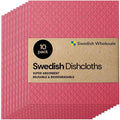 Swedish Wholesale Dishcloths Reusable 8" x 7" Sponge Cloths, Bulk 10 Pack of High Absorbent Cellulose Dish & Kitchen Cleaning Hand Towels, Wring to Dry & Machine Wash, Odor Resistant, Red by SwedishWholesale