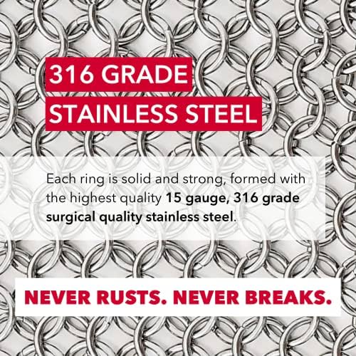 Knapp Made CM Scrubber 4" x 4" Small Ring Chainmail Cast Iron Scrubber, Premium Stainless Steel Mesh Cleaner for Pre-Seasoned Pans, Dutch Ovens, Grills and Skillets - Image 4