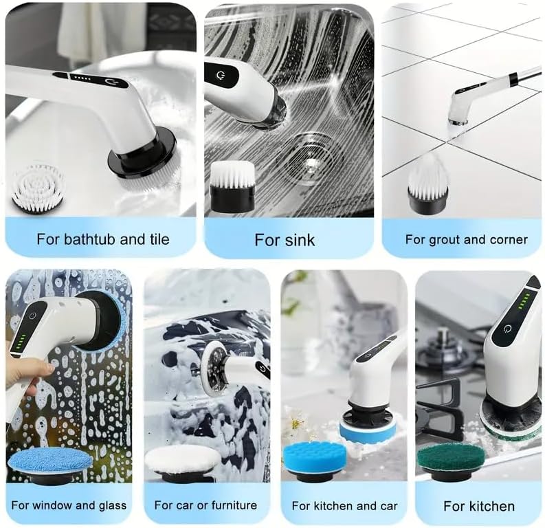 Electric Spin Scrubber,Cordless Cleaning Brush,Shower Cleaning Brush with 9 Replaceable Brush Heads, Power Scrubber 5 Adjustable Speeds for Floor Bathroom Shower Bathtub Glass Car, Gift - Image 4