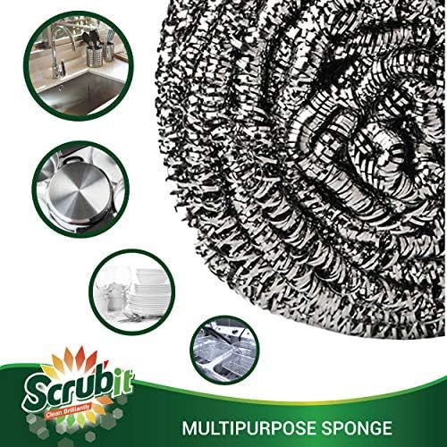 SCRUBIT 12 Pack Stainless Steel Scourers – Steel Wool Scrubber Pad Used for Dishes, Pots, Pans, and Ovens. Easy scouring for Tough Kitchen Cleaning. - Image 3