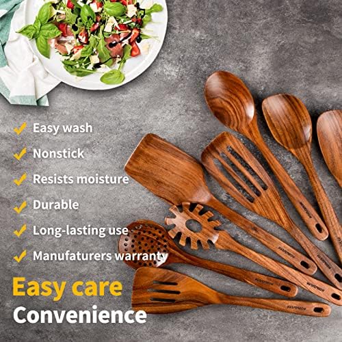 Wooden Spoons for Cooking,8PCS Natural Acacia Wood Utensil Set - Image 4