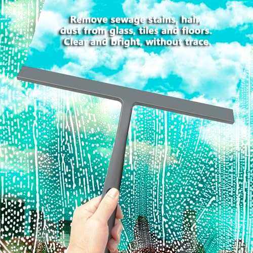 14 Inch Silicone Shower Squeegee for Glass Doors with Hook - Streak-Free Window Cleaner for Bathroom, Mirror, Tile & Car, No Scratch Squeegee with Metal Core (Gray - Image 2