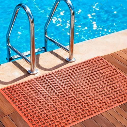 Outdoor Rubber Mat Kitchen Anti-Fatigue Entrance Floor Mats (24"x 36") Commercial Restaurant Bar Floor Mat New Outside Rubber Non Slip Drainage Mat Red - Image 2