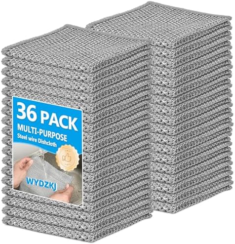 36Pack Multipurpose Wire Dishwashing Rags, Upgrade Non Scratch Wire Dishcloth, for Wet and Dry Use, Reusable Metal Scrubbing Microfiber Clean Cloths for Home/Kitchen/Stove by WYDZKJ
